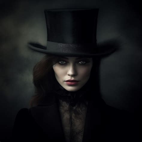 Premium Ai Image A Woman Wearing A Top Hat And A Black Top With A