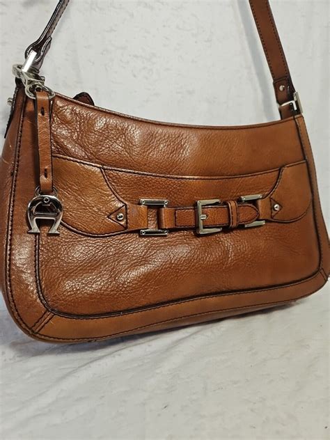 Etienne Aigner Leather Shoulder Bag Brown Pebbled Leather Multiple