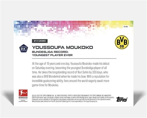 Youssoufa Moukoko BVB 1st Printed RC SP Rookie Card 45 Topps Now