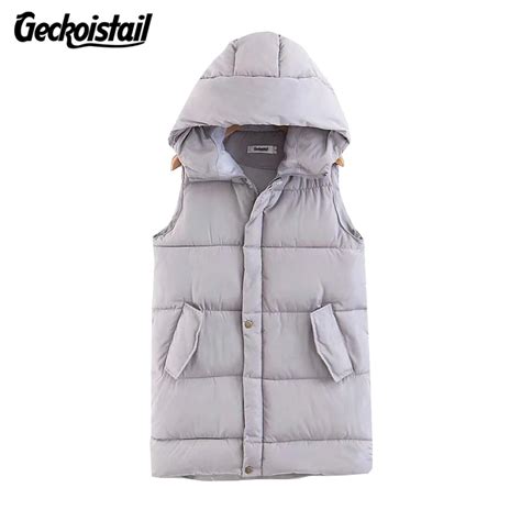 Geckoistail 2018 Autumn Winter Women Casual Hooded Vest Coat Warm