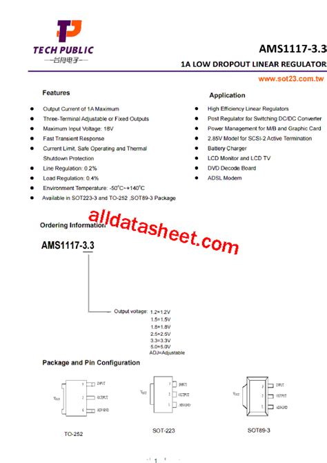 Ams1117 33 Datasheetpdf Tech Public Electronics Co Ltd