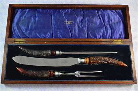 Six Full Crown Genuine Stag Antler Handle Steak Knives Made Sheffield