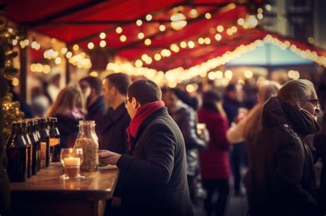 Premium Photo | Christmas market full of shoppers and drinking red wine