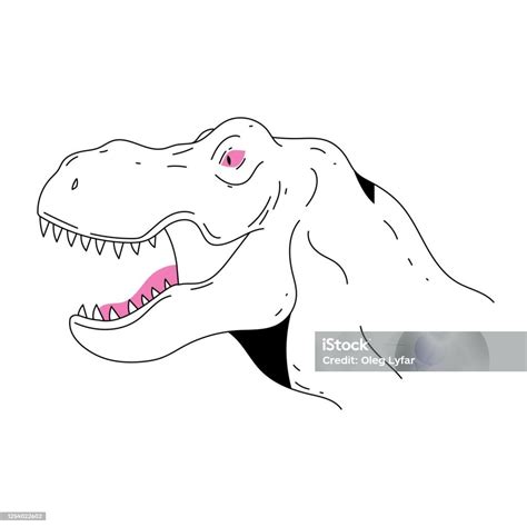 Outline Vector Illustration Of Dinosaur Line Art Drawing Or Portrait Of