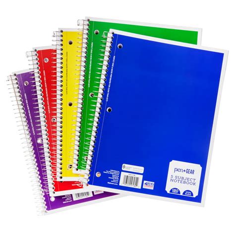 Pen Gear 5 Subject Spiral Notebooks Wide Ruled 180 Sheets