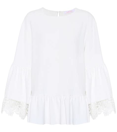 See By Chloé Synthetic Lace trimmed Bell Sleeve Top in White Lyst