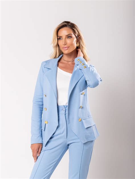 Conjuntos De Blazer E Calça - Conjunto de calça e blazer com botões. Preto, offwhite e azul - Madame ...
