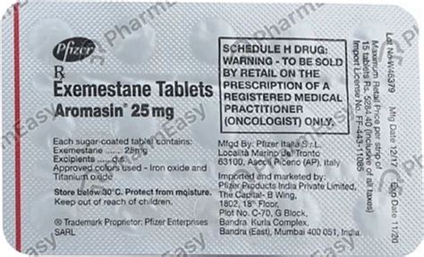 Aromasin Exemestane 25 Mg Tablets Worldwide Delivery At Rs 2000box