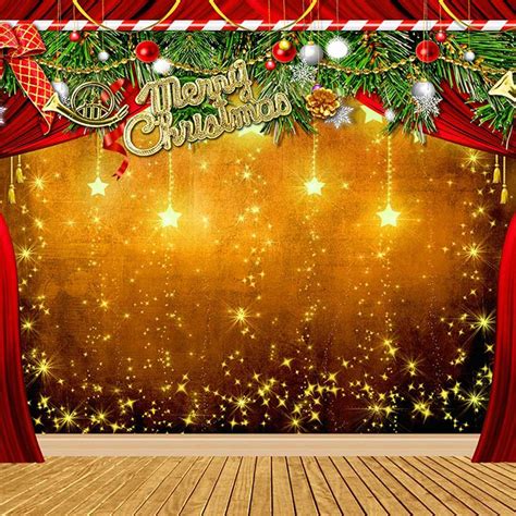 2019 Merry Christmas Backdrop Wooden Floor Printed Glitter Stars Balls ...