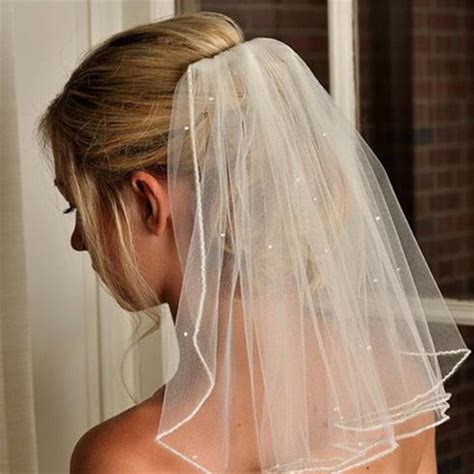 New Fashion Women Crystal Beaded Wedding Veil Short White Ivory Veils With Comb Bridal Hair ...