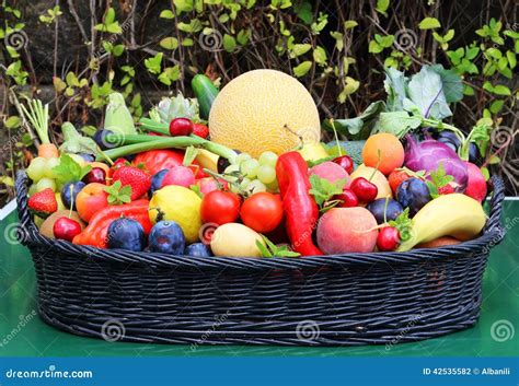 fresh fruits  vegetables basket stock photo image  fruits corn