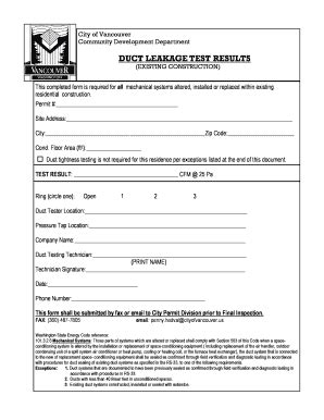 Duct Leakage Test Form Fill Online Printable Fillable Blank