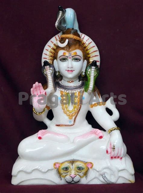 White Painted Marble Lord Shiva Statue For Worship Size 15 Inch At