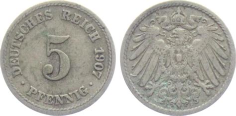 Kaiserreich 1907 F 5 Pfennig großer Adler ss MA Shops