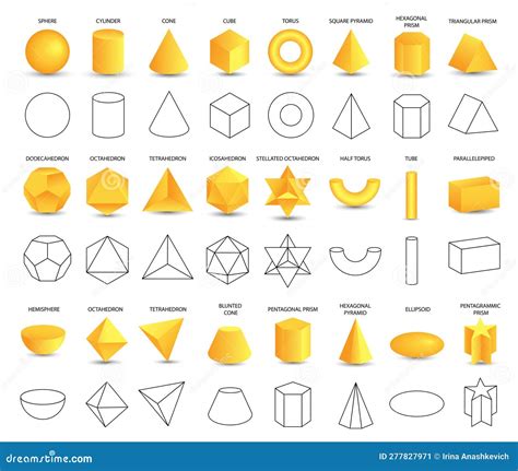 Conjunto De Formas Geométricas Vectoriales Realistas 3d Amarillas