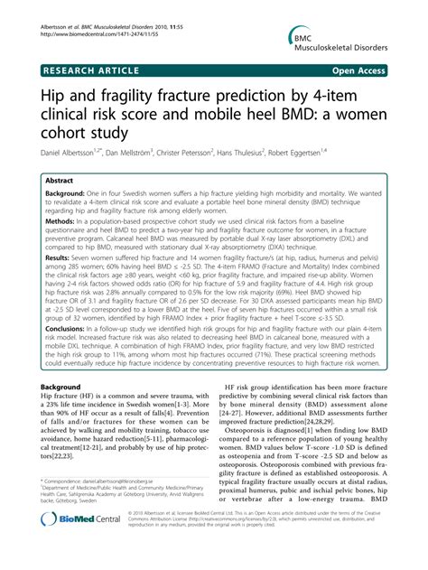 Pdf Hip And Fragility Fracture Prediction By 4 Item Clinical Risk