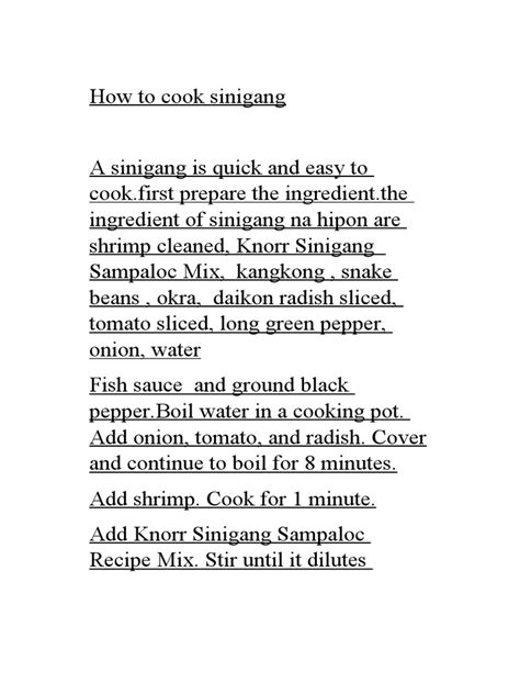 How To Cook Sinigang | PDF