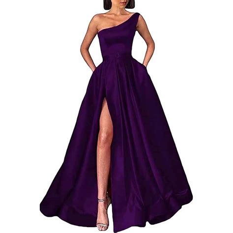 One Shoulder Prom Gown Satin Long Prom Dresses Slit A Line Bodice Form Sd Dresscode