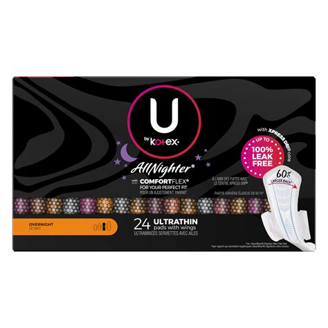 U By Kotex Allnighter Overnight Pads With Wings Ultra Thin 24 Count