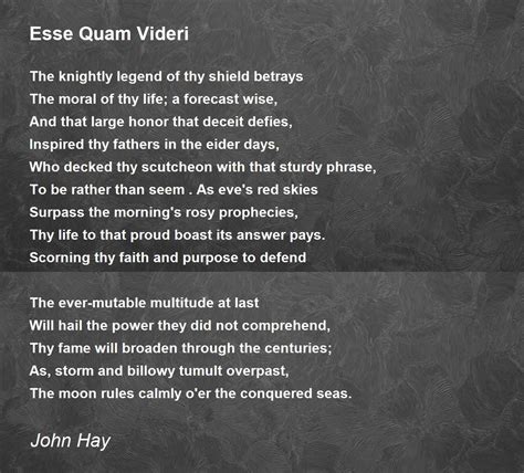 Esse Quam Videri - Esse Quam Videri Poem by John Hay