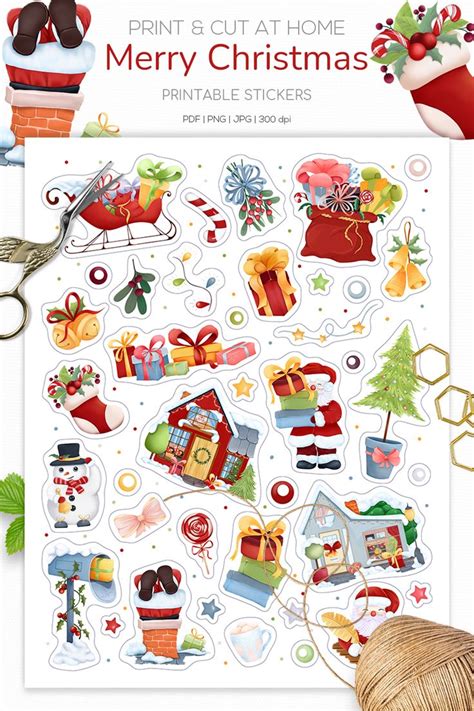 a christmas sticker sheet with santa's sleigh and presents