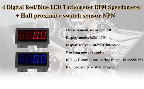 Digital LED 4 Drehzahlmesser Drehzahlmesser Hall Sensor