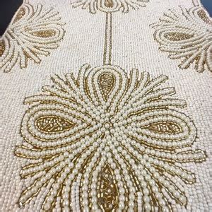 Handmade Table Runner Beaded Table Runner Light Cream And Gold Etsy