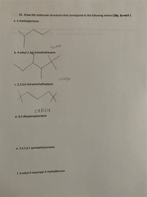 Solved 26 Draw The Molecular Structures That Correspond To