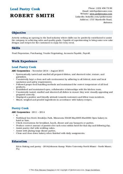 Pastry Cook Resume Samples Templates For