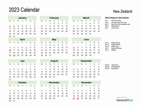 2023 New Zealand Calendar with Holidays