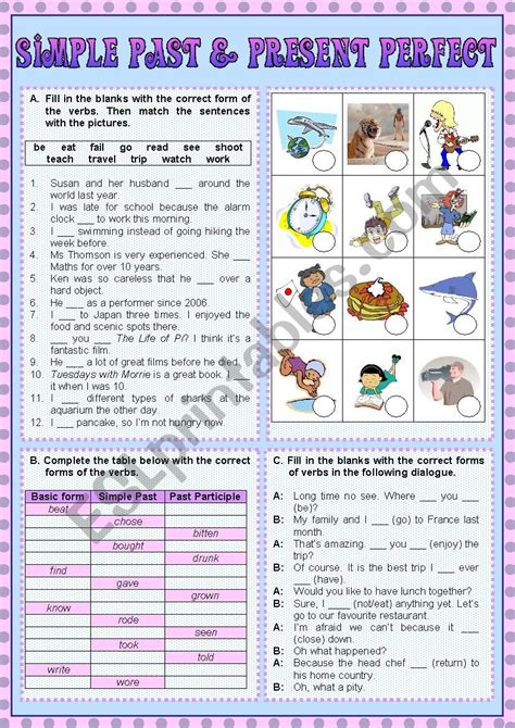 Simple Past Tense Vs Present Perfect Tense Esl Worksheet By Lester79