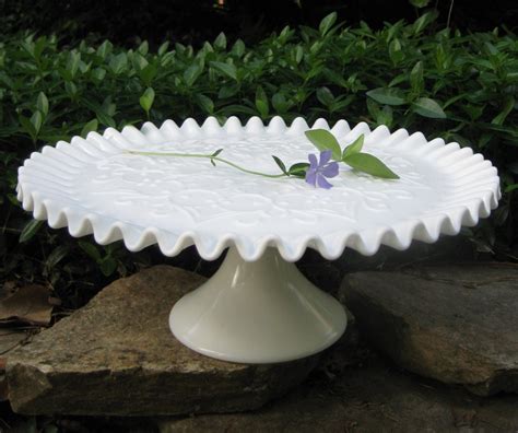 Cake Stand White Milk Glass Wedding Pedestal Cake by PoemHouse