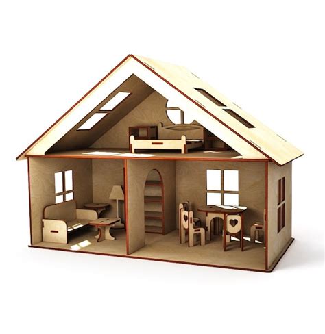 Laser Cut Wooden House Model Cottage Dollhouse With Furniture Etsy