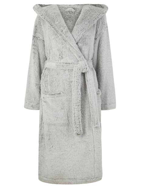 Marks And Spencer Mand5 Grey Fleece Hooded Dressing Gown Size 6 8