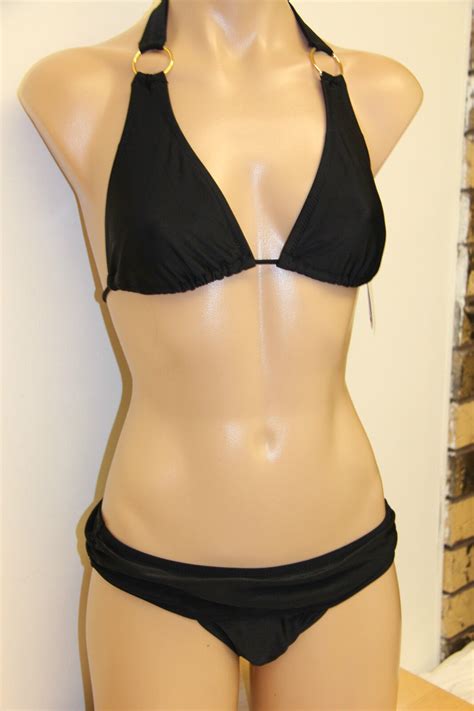 Nwt Jessica Simpson Swimsuit Bikini Pc Set Sz M Halter Black Ebay