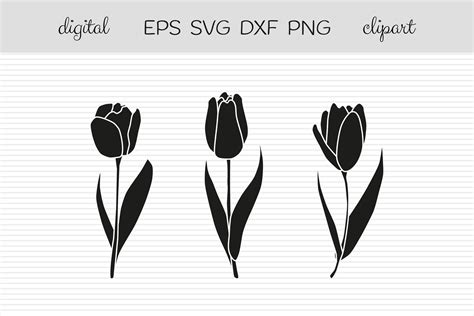 Tulip Black Svg Flower Black Svg Tulip Silhouette Spring Etsy