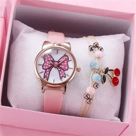 Sharphy Coffret Montre Enfant Fille Bracelet Cerise Bracelet En