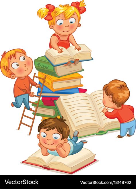 Children reading books in the library Royalty Free Vector