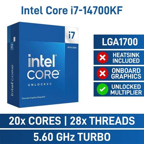 Intel Core I7 14700KF 20 Core CPU With HyperThreading No Cooler