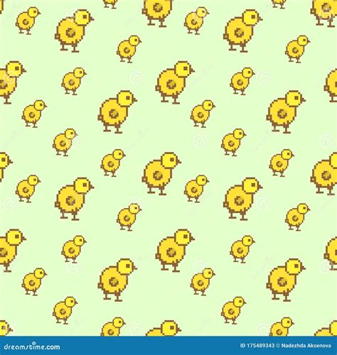 Seamless Pattern With Cute Chickens On Green Background Funny Yellow