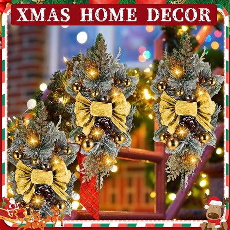 Lyrow 4 Pcs Christmas Swag With Fairy Lights Cordless Prelit Stairway