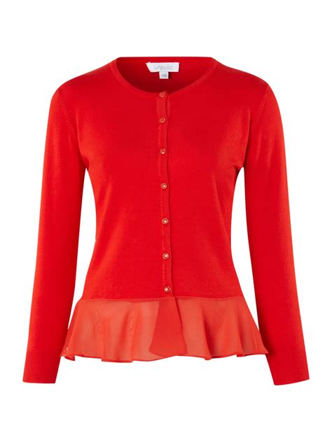 Untold Frill Peplum Cardigan In Red Lyst