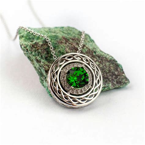 Sterling Silver Green Swarovski Celtic Pendant My Irish Jeweler