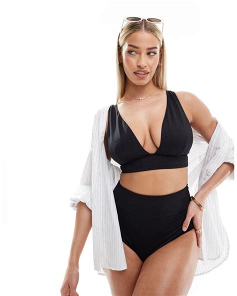 Asos Maya Fuller Bust Mix And Match Sleek Plunge Bikini Top In Black Lyst