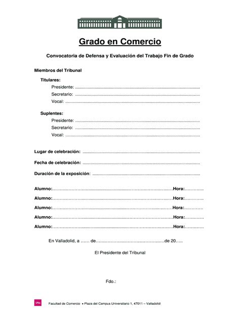 Completable En línea www2 emp uva Convocatoria de Defensa y Evaluacin