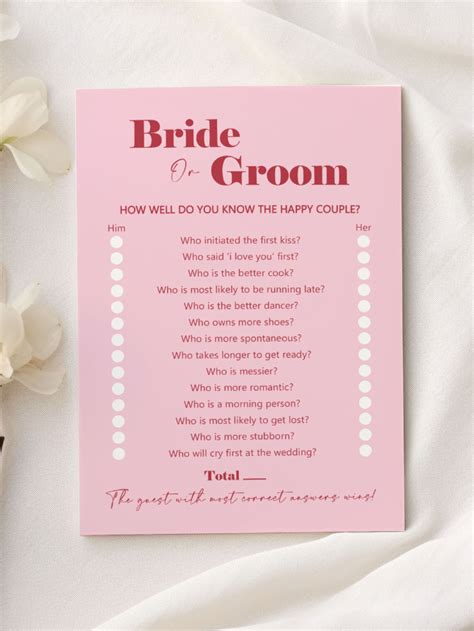 10 X Blush Pink And Red Bride Or Groom He Said She Said Game Card