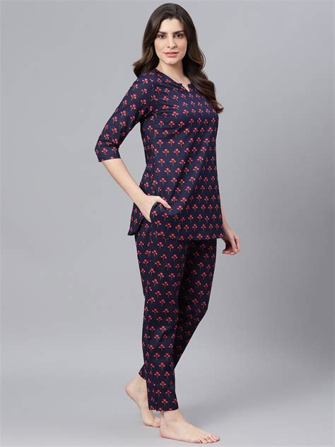 Navy Blue Night Suit Set Online Idalia