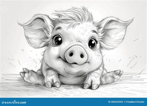 A Drawing of a Little Pig with Big Eyes Stock Image - Image of animals ...