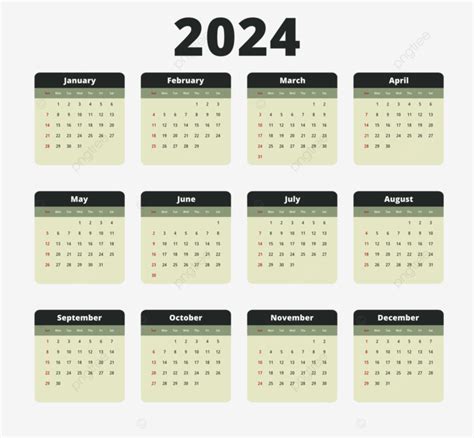 Calendário 2024 Paleta De Cores Verde Vetor PNG Calendário 2024