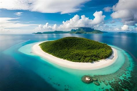 Premium AI Image | A small island with a small island surrounded by ...